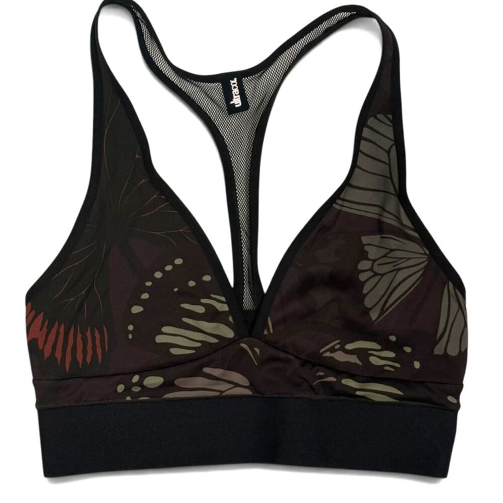 Ultracor Womens Sports Bra Size S Butterfly Monarch Print Racerback Mesh NWOT